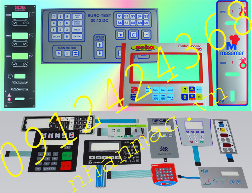 M15-Phím bấm màng nhựa - tem nhãn mác decal mặt PET  máy ép nhựa