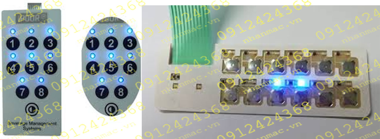 MN19- Màng nhựa nhấn nút nổi in mực dẫn điện làm bàn phím bấm có dán thêm LED tạo điểm sáng
