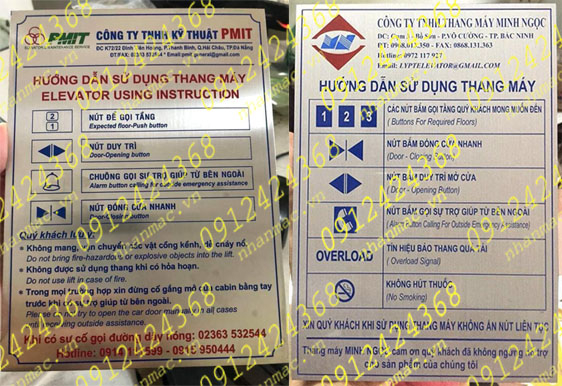 NAM10- Tem nhôm ăn mòn làm nhãn mác tag name plate máy móc thiết bị làm Biển bảng chỉ dẫn- hướng dẫn sử dụng thang máy.